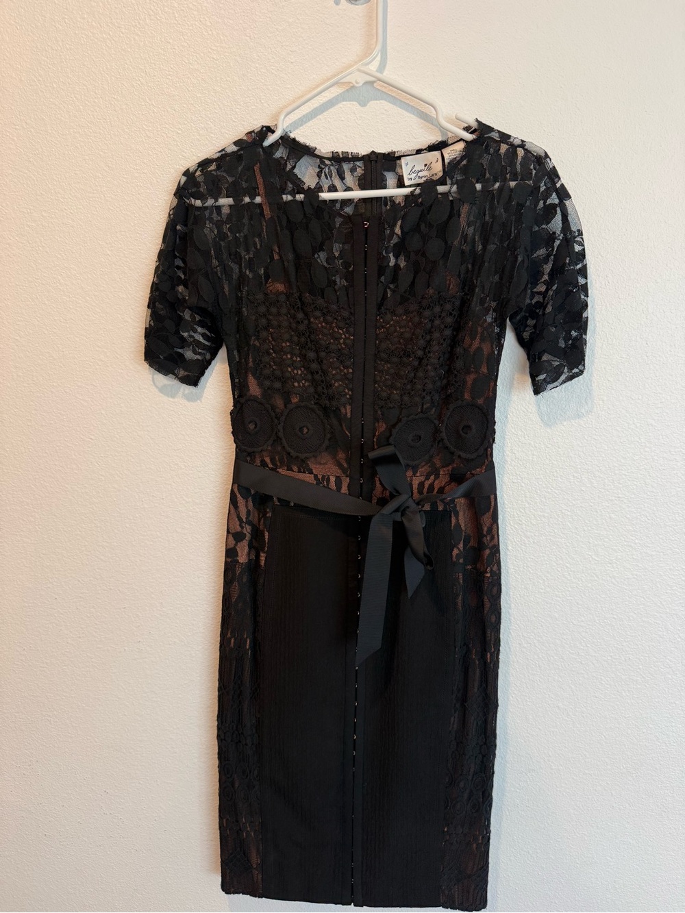 Byron Lars Black Lace Midi Dress with Ribbon Waist